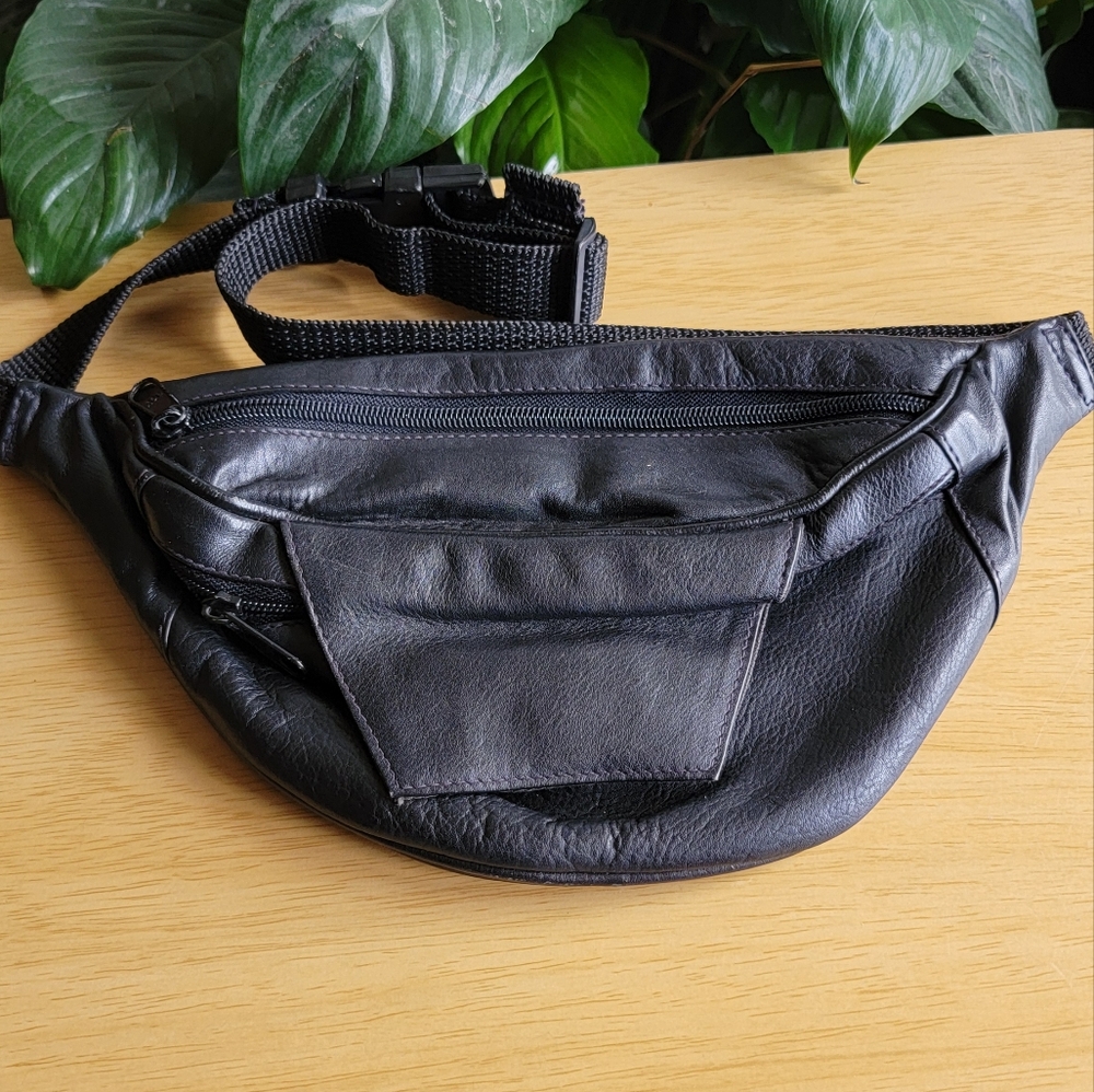 Genuine Leather Black Fanny Pack Bag